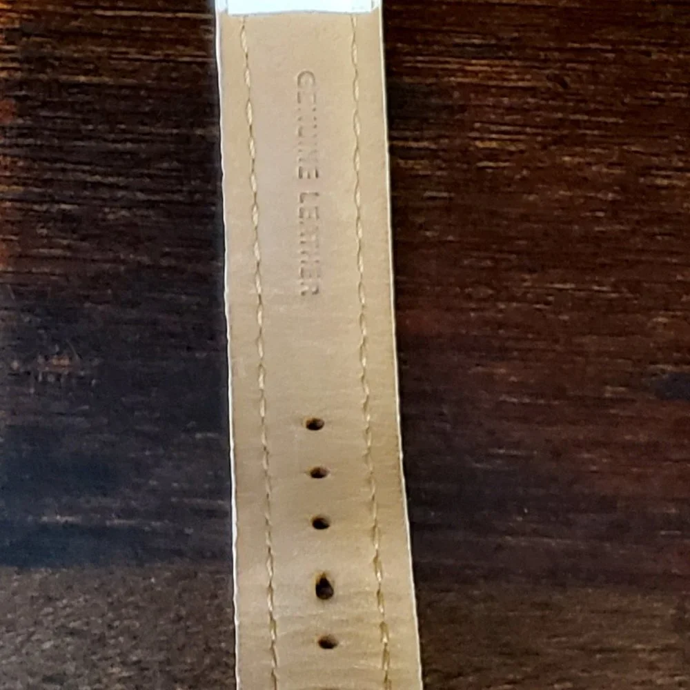 Perry Ellis White Leather Band Silver Rectangle Face Diamond Accent Wrist Watch